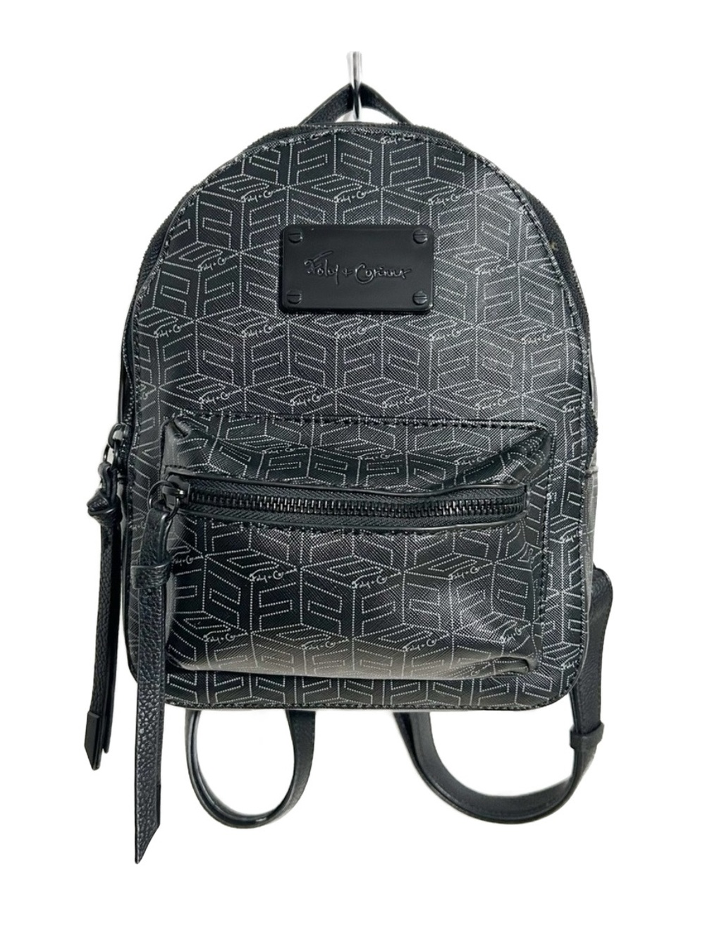 Foley and Carina Smooth Faux Leather Backpack 3-D Cube Design Black Hardware